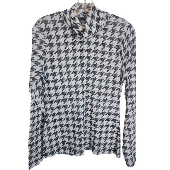 White House Black Market Lightweight Houndstooth Mock Neck Semi-Sheer Top, Small - Picture 1 of 5